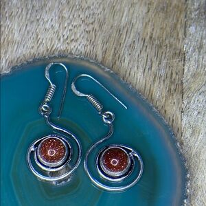 925 SP Sunstone Dangle Hook Earrings